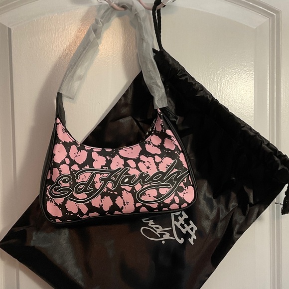 Ed Hardy Handbags - Ed Hardy Black and Pink Shoulder Bag with dust cover